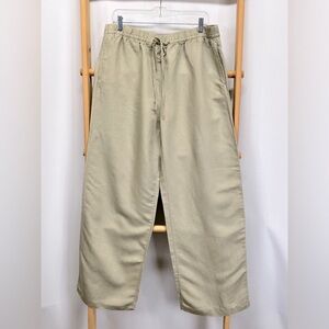 H&M Khaki drawstring waist Linen blend wide leg pants size L.